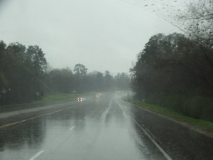 Onderweg in de stortregen